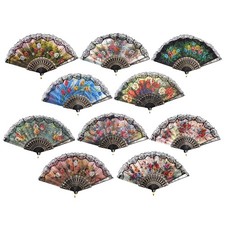 HUNANBANG 1 Dozen 12 Pieces Folding Hand Fans Church Wedding Gift, Flower