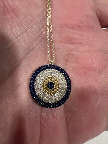 925 Sterling Silver Cz evil eye pendant necklace 18k Gold Plated - Picture 7 of 7