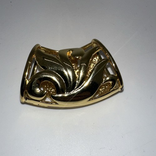 Scarf Jewelry Tube Slide Raised Relief Floral Design Goldtone Accessory - Picture 4 of 4