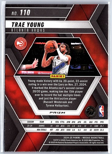 2024-25 Panini Mosaic Trae Young Reactive Blue Mosaic Prizm #110 Hawks - Foto 2 di 10