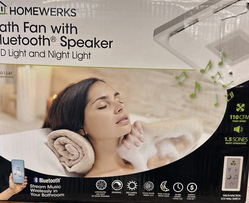 Homewerks 1.5-Sone 110-CFM White Decorative Lighted Bluetooth Compatibility Bath - Picture 3 of 3