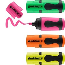edding 7 Mini Textmarker Set - Neon-Farben - 4 highlighter pens - Keilspitze 1-3