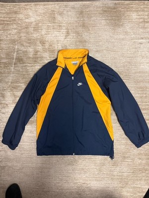 Nike Jacket Mens L Navy Yellow Windbreaker Full Zip Drawstring Y2k Silver Tag