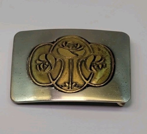 Vintage German Silver Floral Belt Buckle Silver & Gold - Rare - Picture 2 of 5