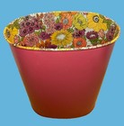Vtg 60s/70s Metal Flower Power Floral Trash Can Hot Pink Waste Basket Cheinco