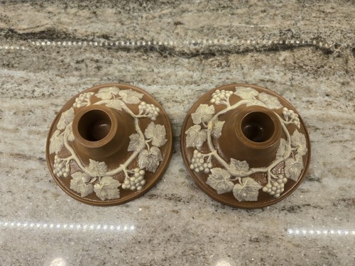 Vintage Kerzenständer Jasperware braun Weinreben; Paar; sehr selten - Bild 2 von 4