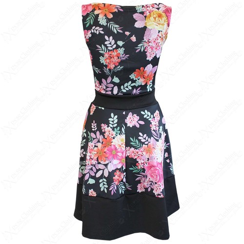 NEU DAMEN DAMEN SCHLITZ AUSSCHNITT SCHLEIFE VORNE BLUMEN SKATERKLEID KASTIG FALTENOPTIK ROCK - Bild 12 von 25