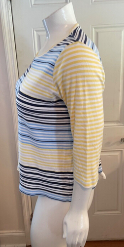 Size XXL Kim Rogers Yellow, black, tan, Blue & white striped 3/4 sleeve Top - Picture 3 of 4