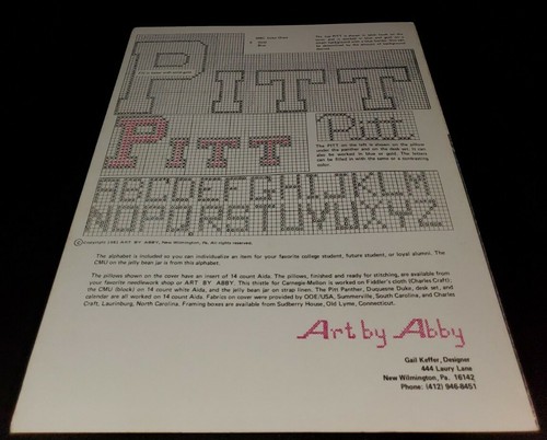 BV13 ART BY ABBY 1981, PITTSBURGH COLLEGIATE STITCHING - 10 CROSS STITCH DESIGNS - Picture 2 of 2
