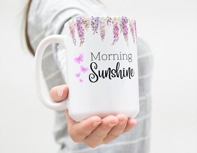Morning Sunshine Coffee Tea Mug 15 Oz Ceramic, Wisteria Garden Cup by Mugzan