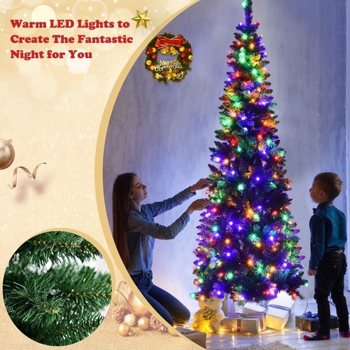 Pre-Lit Pencil Christmas Trees 4ft-6ft Warm White / Ice White / Multicolour LEDs - Picture 49 of 51