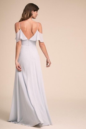 NWT BHLDN Jenny Yoo Mila Dress Size 4 Whisper Chiffon Flutter Sleeve Light Blue - Picture 2 of 5