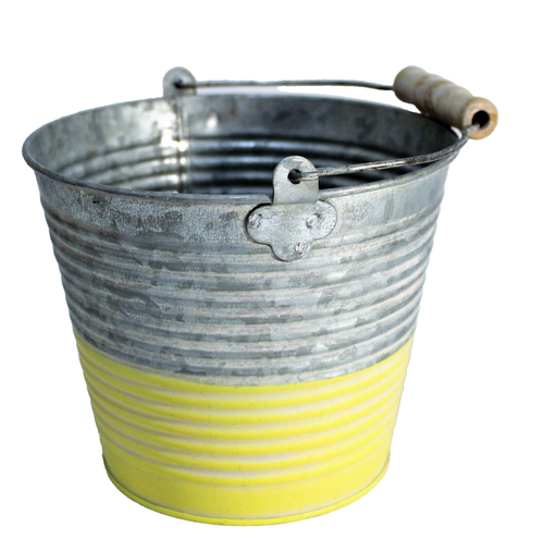 Galvanized Metal Pails Olive Bucket with Wood Handles 2 - Picture 3 of 12