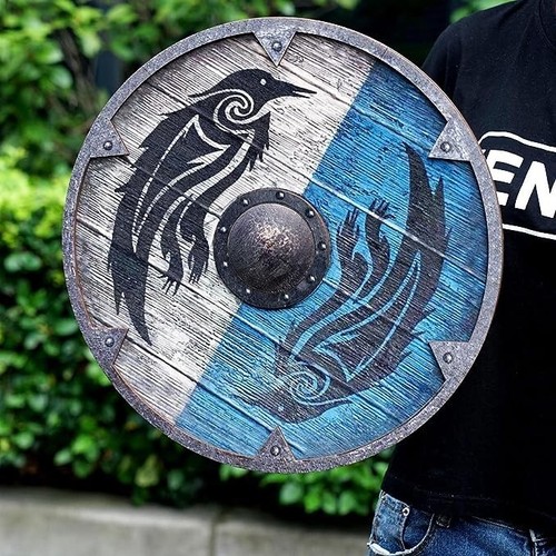 Medieval Wooden Viking Shield Dragon Face Round shield Wall Art Warrior 24" Inch - Picture 2 of 4