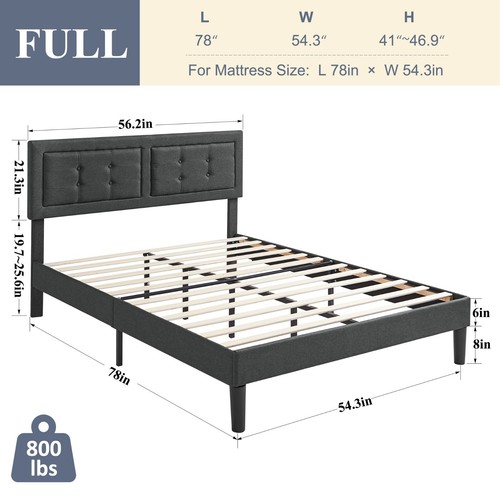 Bed Frame Twin/Full/Queen Size Upholstered Platform with Headboard Mattress Base - Picture 21 of 57