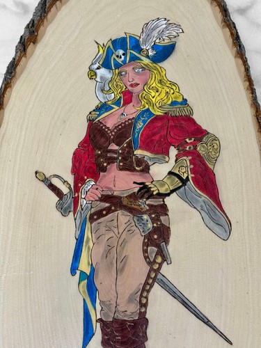 Vintage Traditional Hand Painted Live Edge Slab Women Pirate Wench Wall Plaque - Picture 5 of 8