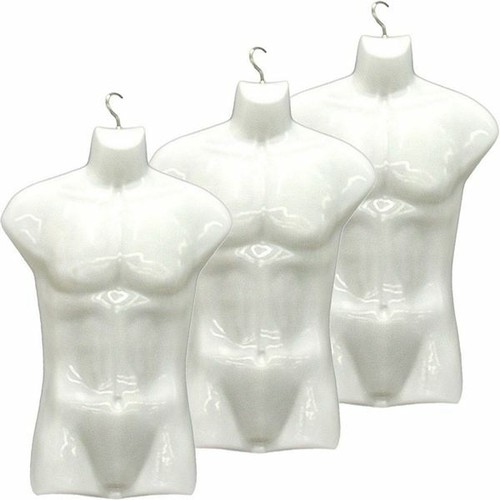 MN-116 3 pcs WHITE Plastic Male Torso Form with Metal Swivel Hook
