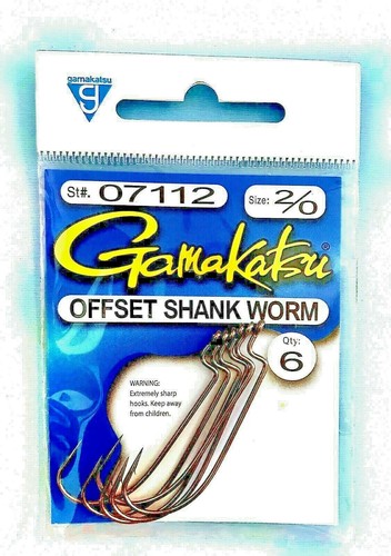 Gamakatsu Offset Shank Worm Hooks - Size 2/0 (6 HOOKS PER PACKAGE) #07112