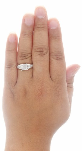 .925 Sterling Silver Diamond Promise Anniversary Engagement Square Ring 0.15 Ct. - Picture 4 of 4