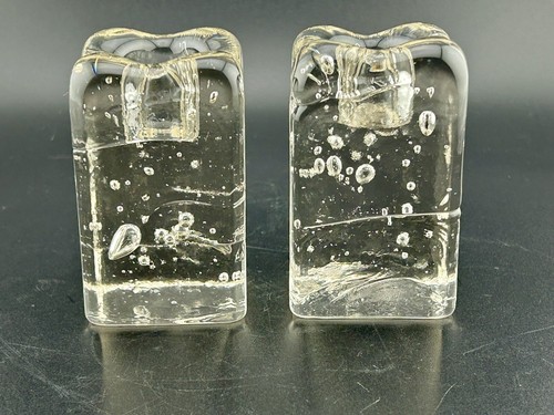 Blenko Style MCM Ice Cube Clear Glass 3"x1⅞"x1⅞"Tapered Candlestick Holders Vtg - Picture 4 of 6