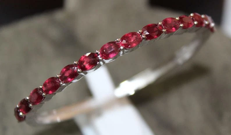 Silver Ruby Bangle Bracelet 4x6 mm Oval 7.5 Ct ruby bangle bracelet For Women - Image 4 of 4