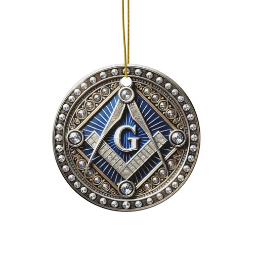 Elegantes Freimaurer Quadrat und Kompass mit Diamanten - auf Keramik gedruckt - Bild 2 von 4