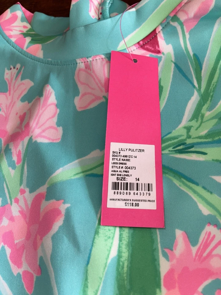 VESTIDO LEESI Lilly Pulitzer Niña 14 Aqua Al Fresco ESN'T SHE LOVELY Ajuste y Acampanado Nuevo con Etiquetas Foto 3 de 4