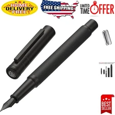 Classic Matte Black Fountain Pen with Stainless Steel Nib & Beautiful Gift Box