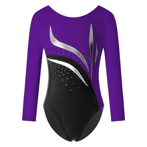Kids Girl's Leotard Long Sleeve Unitard Ballet Bodysuit Sparkly Jumpsuit Sports - Picture 31 of 44