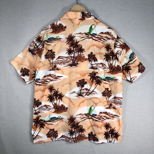 VTG 70s 80s Islander Hawaiian Shirt Floral Volcano Surf Sailboats USA Large J23 - Picture 6 of 9