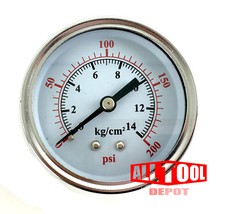 Air Compressor Pressure/Hydraulic Gauge 2.5" Face Back Mount 1/4" NPT 0-200 PSI