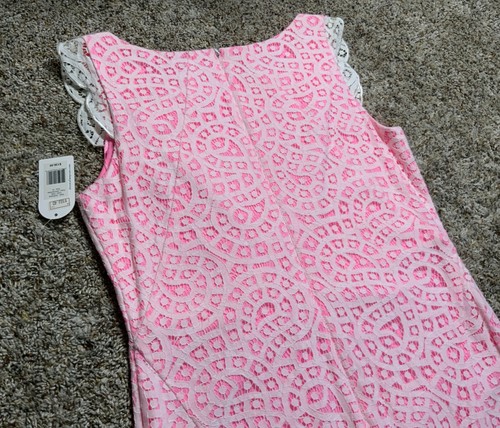 Jessica Simpson Dress Womens 10 White Pink Lace Eyelet Shift NEW - Picture 13 of 19