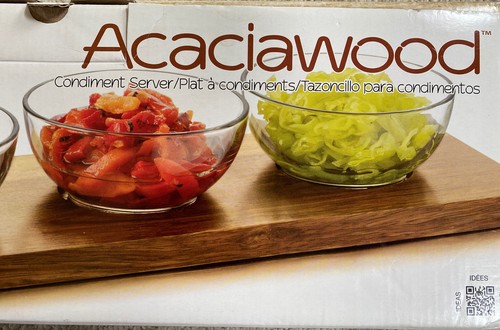 NIB Libbey 4 Piece Acacia Wood Condiment Set, Clear - Picture 3 of 7