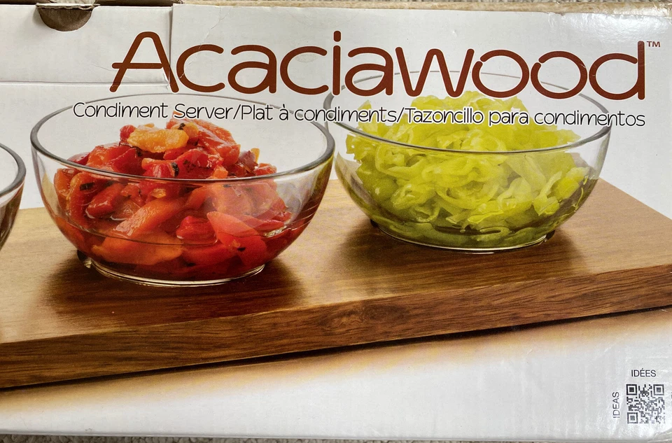 NIB Libbey 4 Piece Acacia Wood Condiment Set, Clear - Image 3 of 4