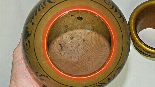 Wooden Vase Made in USSR Hand Painted 2 Piece Design, 14" Tall With Both Pieces - Picture 11 of 11