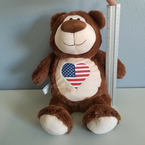 "Banco de bolsillo con cremallera para cubbies peluche animal de peluche oso marrón bandera estadounidense corazón 15" - Imagen 3 de 9