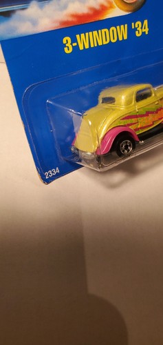 Hot Wheels 3-WINDOW '34 FORD Lime Green/Yellow & Purple 1991 Blue Card #196 card - Picture 7 of 15