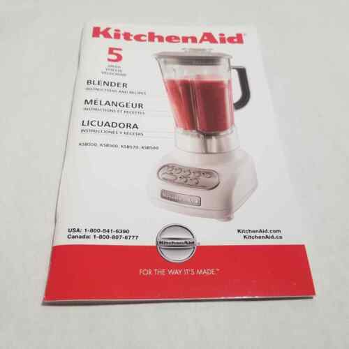 KitchenAid 5 Speed Blender Instructions and Recipes KSB550 KSB560 KSB570 KSB580 - Afbeelding 1 van 2