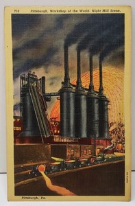 Pittsburgh-Pa-Workshop-of-the-World-Night-Mill-Scene-Postcard-D17