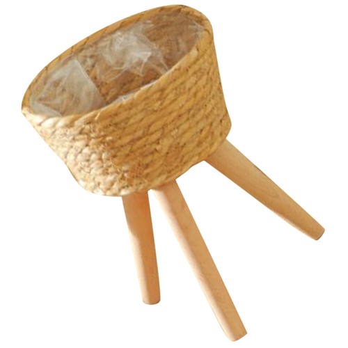 Wood Woven Plant Pot on Standing Legs Planter Pot Basket Wood Flower Basket - Picture 4 of 12