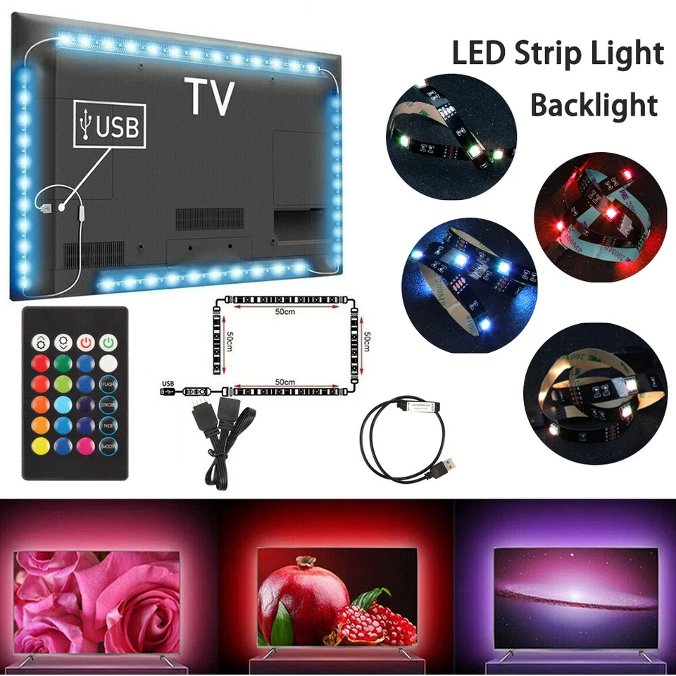 6X LED TV Backlights USB RGB 5050 Strip Light With Remote Control 5V 30Leds/M 2M - Image 2 of 4