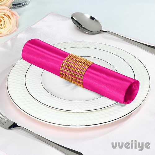 40 Pack Satin Napkins and Napkin Rings Set of 20 Hot Pink Satin Table Napkins 17 - Picture 2 of 7