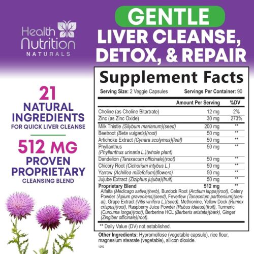 Liver Cleanse Detox Repair - 1104mg Milk Thistle Dandelion Support Supplement - Picture 23 of 37