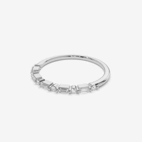 0.44 Ct Round & Baguette Cut Lab Grown Diamond Wedding Band Ring 14k White Gold - Picture 2 of 2
