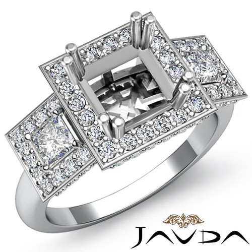 Runder Prinzessin-Ring mit drei Steinen und Diamanten um Halo halbmontierter Diamant 2 kt - Bild 1 von 18