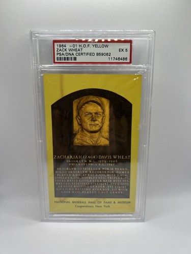 Zach Wheat Signed Yellow Hall Of Fame HOF Plaque Post Card PSA/DNA Auto