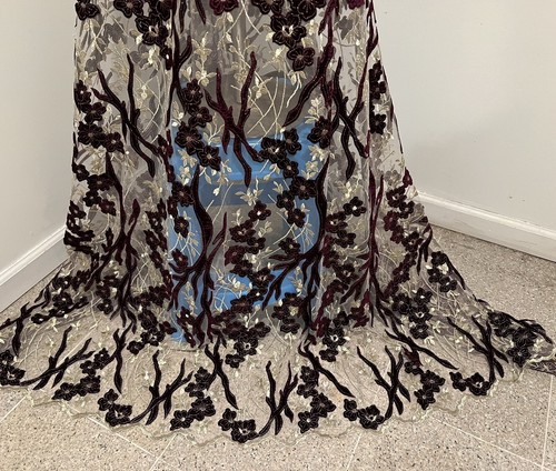 Gold Burgundy Metallic embroidery Velvet Lace Fabric 50” Wide Sold By The Yard - Picture 5 of 5