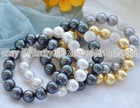 Round Beaded Bracelet 7.5" Magnet Clasp 5 Strands 5 Colors 8/10/12mm Shell Pearl