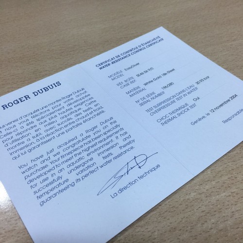 Roger Dubuis certificate of origin - Picture 2 of 3