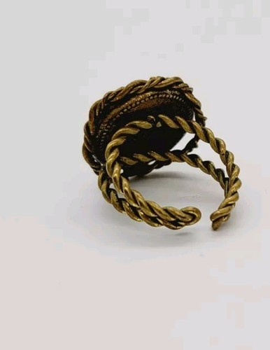 Cocktail Ring West Germany Gold Tone Ornate Round Adjustable Signed Vintage - Picture 4 of 9
